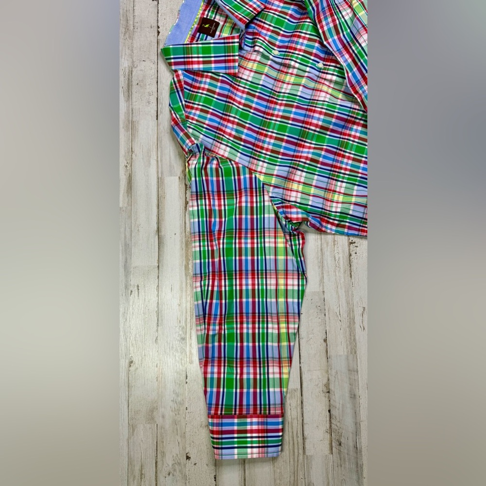 Tailorbyrd Mens Dress Shirt 4XL Long Sleeve Green Blue Button Up - Picture 9 of 13
